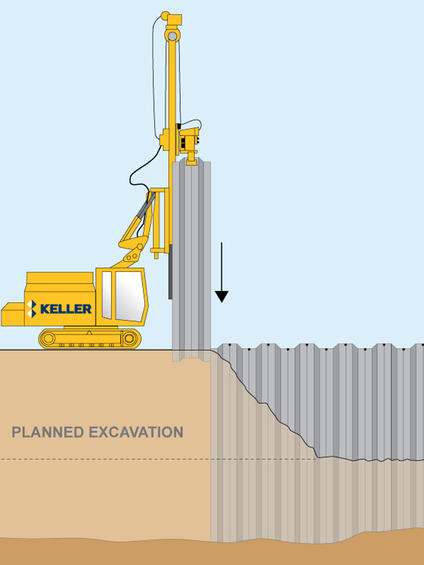 Keller rig installing sheet piles